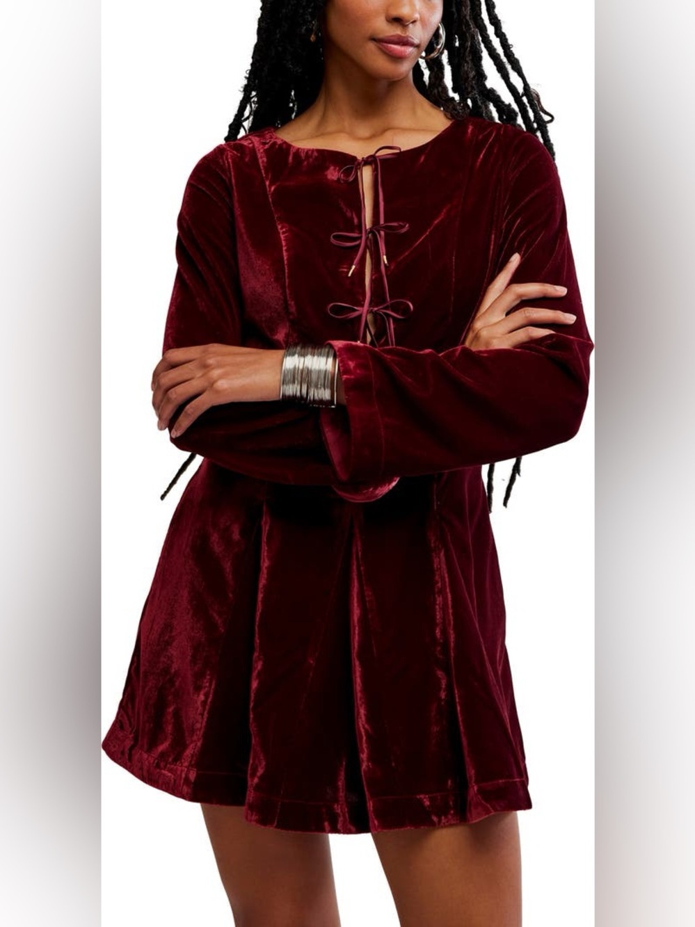 Free People Linney Velvet Minidress in Cabernet Burgundy‎